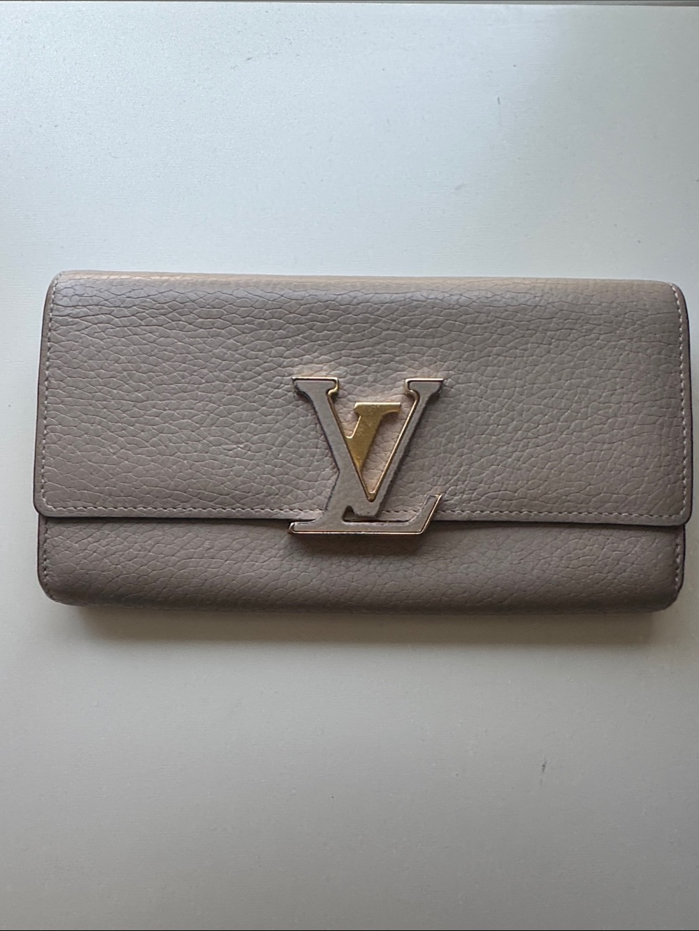 Louis Vuitton Taupe Cappucines Leather Wallet with Gold LV Emblem